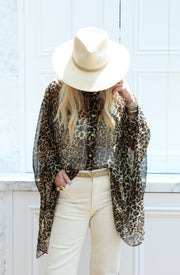 Leopard Silk Crop Button Kaftan PRE-ORDER