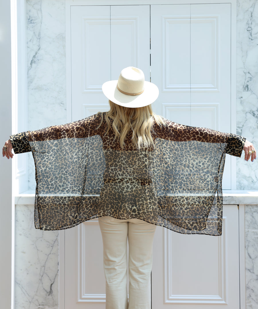 Leopard Silk Crop Button Kaftan PRE-ORDER