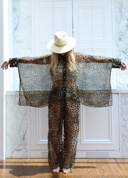 Leopard Silk Crop Button Kaftan PRE-ORDER