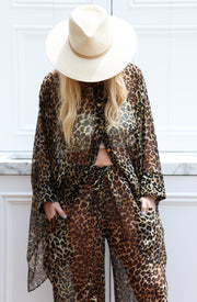Leopard Silk Vent Pants