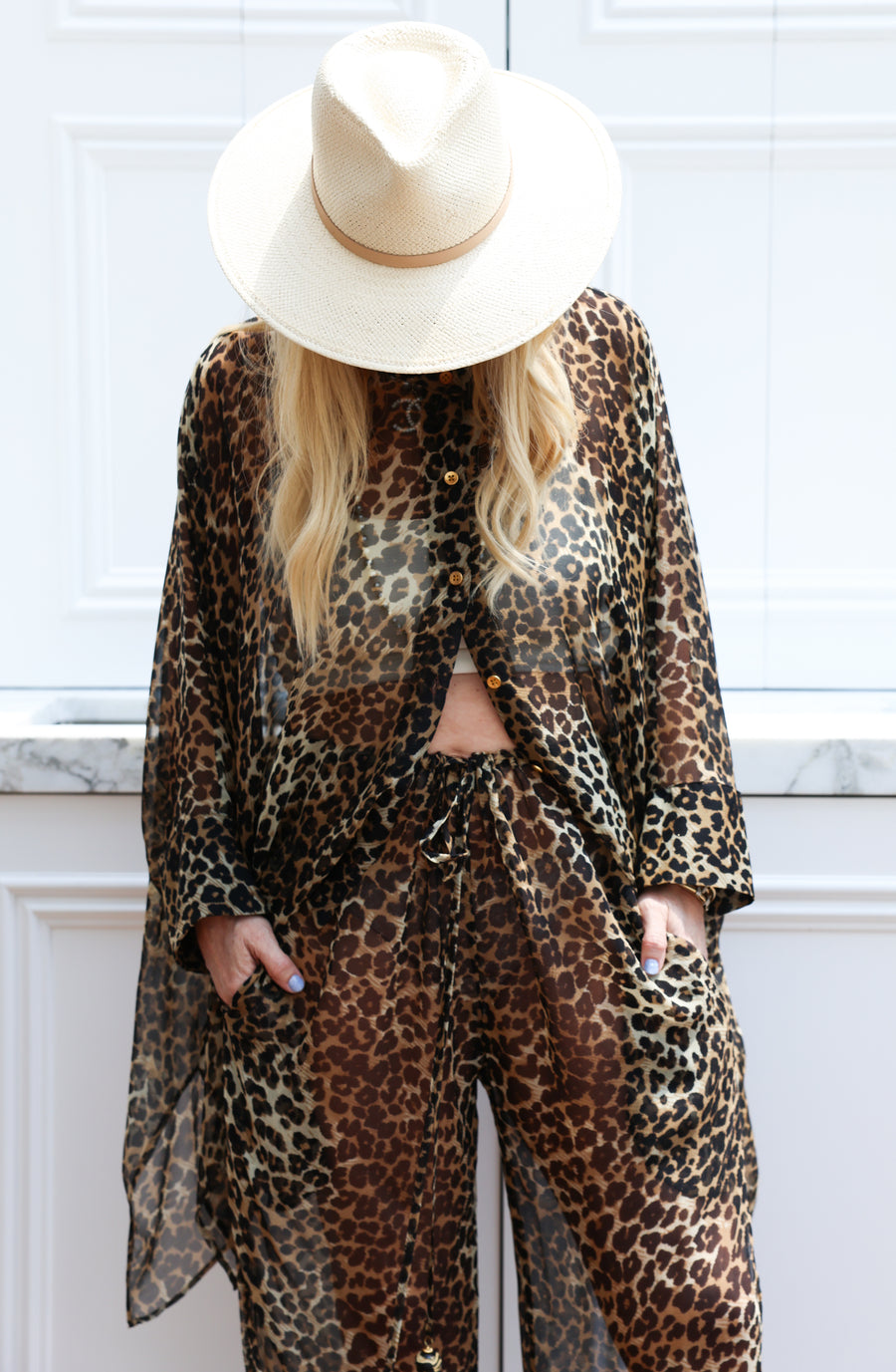 Leopard Silk Vent Pants