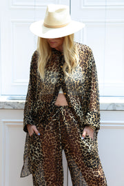 Leopard Silk Crop Button Kaftan PRE-ORDER