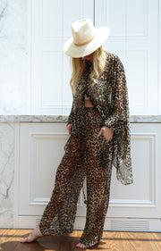 Leopard Silk Vent Pants