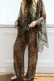 Leopard Silk Vent Pants
