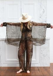 Leopard Silk Crop Button Kaftan PRE-ORDER