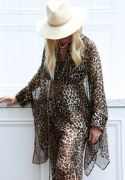 Leopard Silk Crop Button Kaftan PRE-ORDER