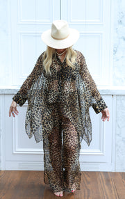 Leopard Silk Crop Button Kaftan PRE-ORDER