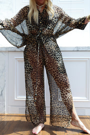 Leopard Silk Vent Pants
