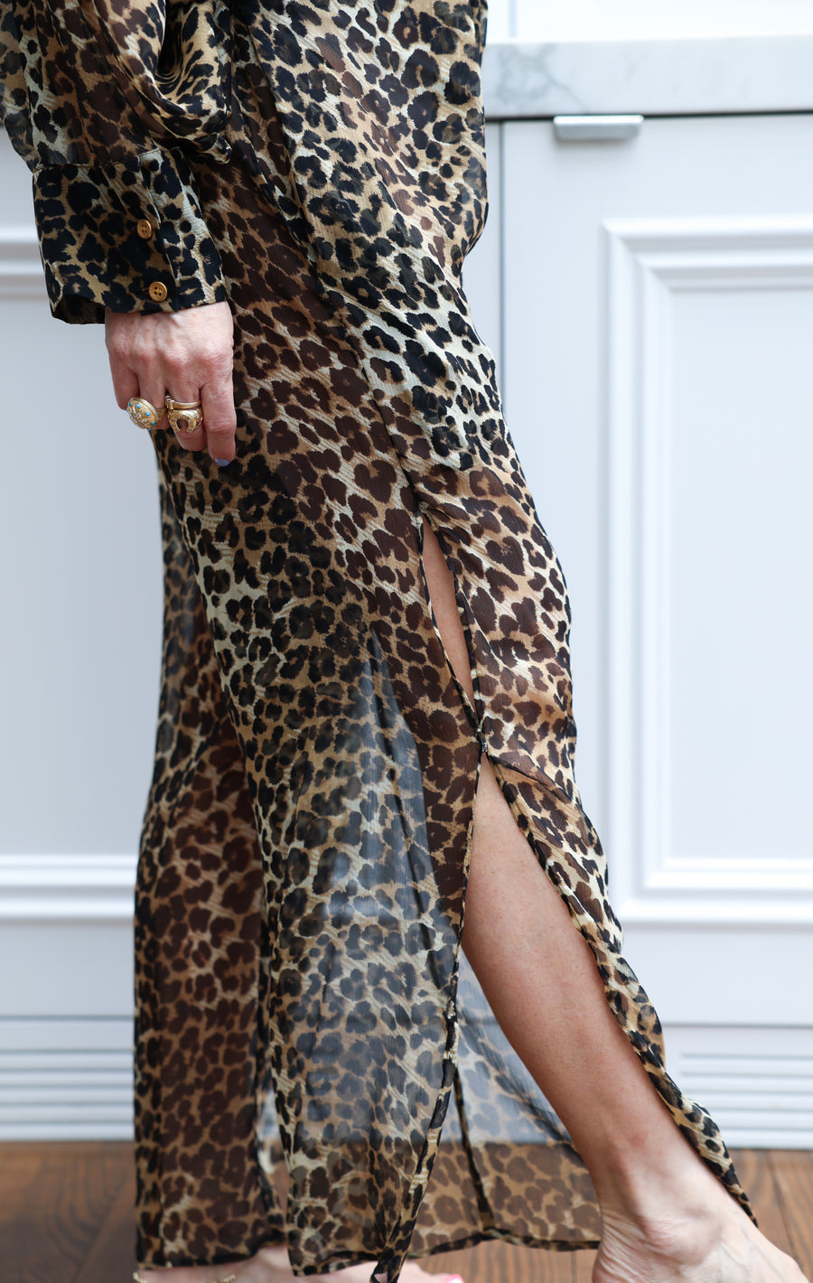 Leopard Silk Vent Pants