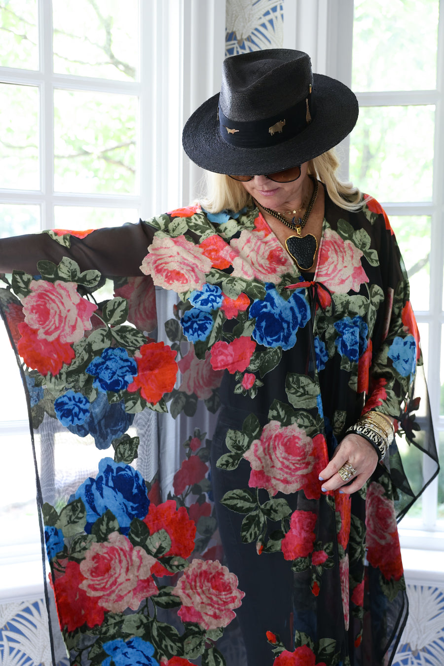 Midnight Floral Tie Maxi Kaftan