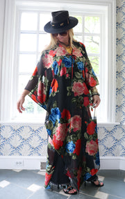 Midnight Floral Tie Maxi Kaftan