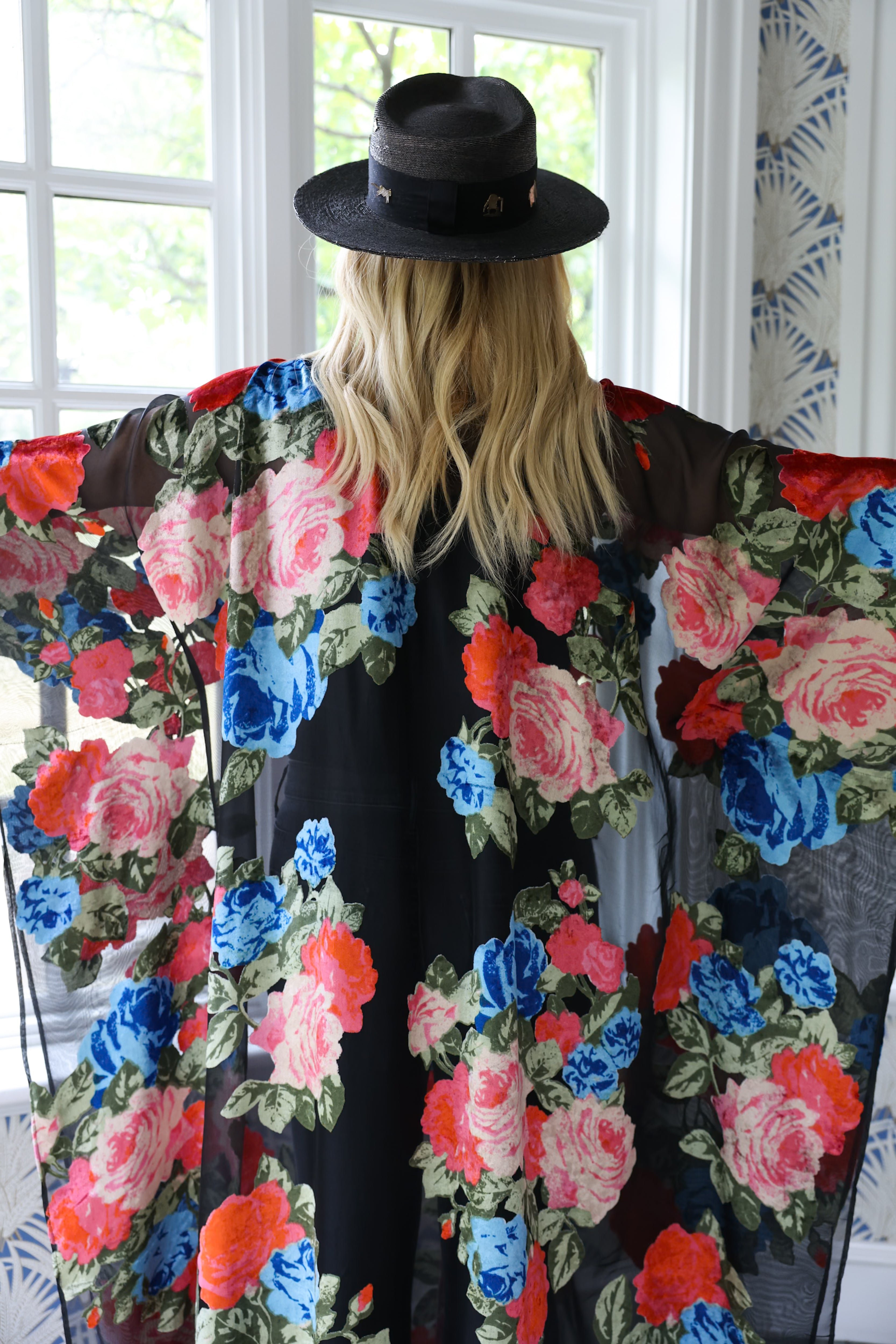 Midnight Floral Tie Maxi Kaftan