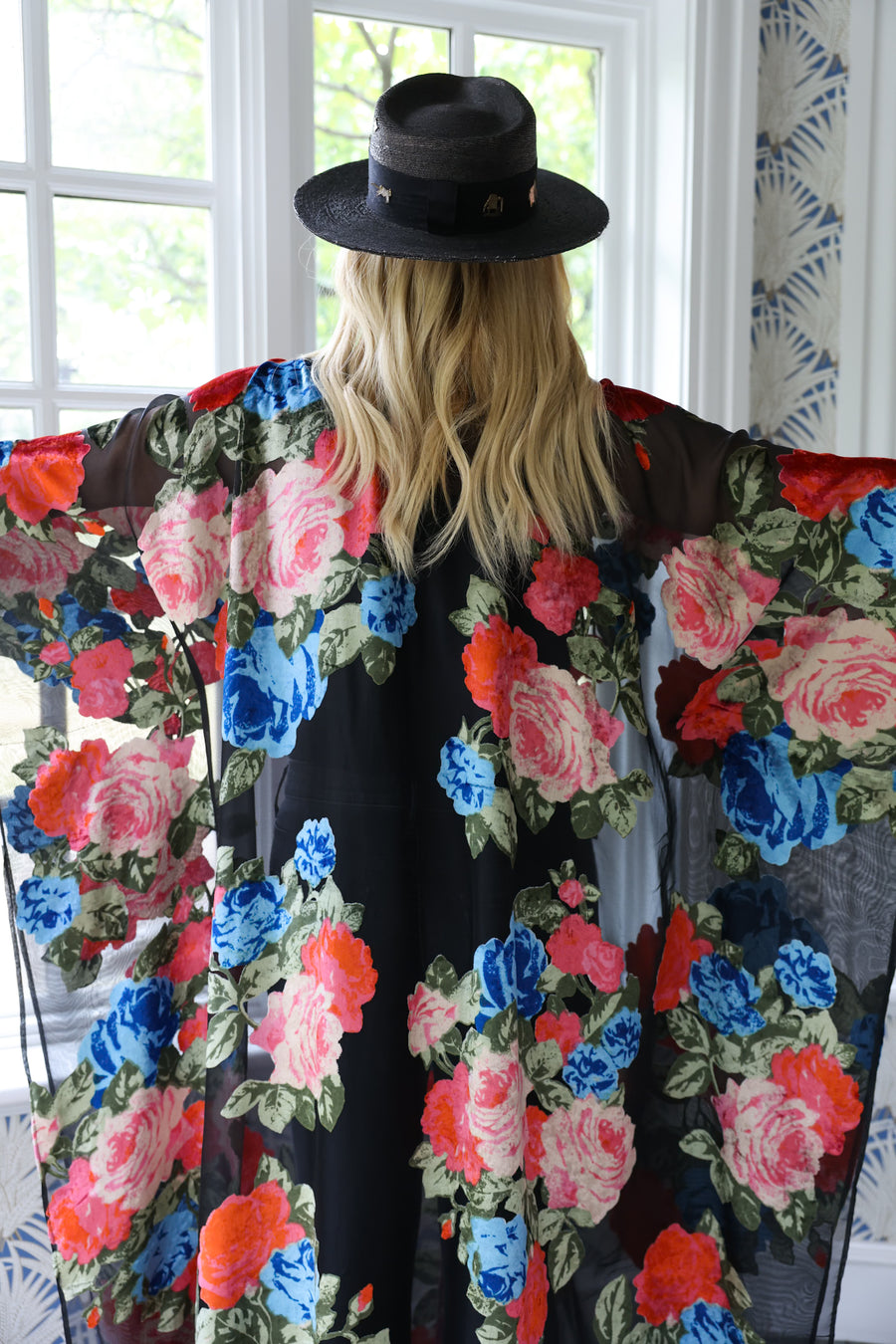 Midnight Floral Tie Maxi Kaftan