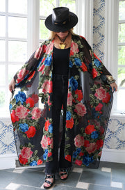 Midnight Floral Tie Maxi Kaftan