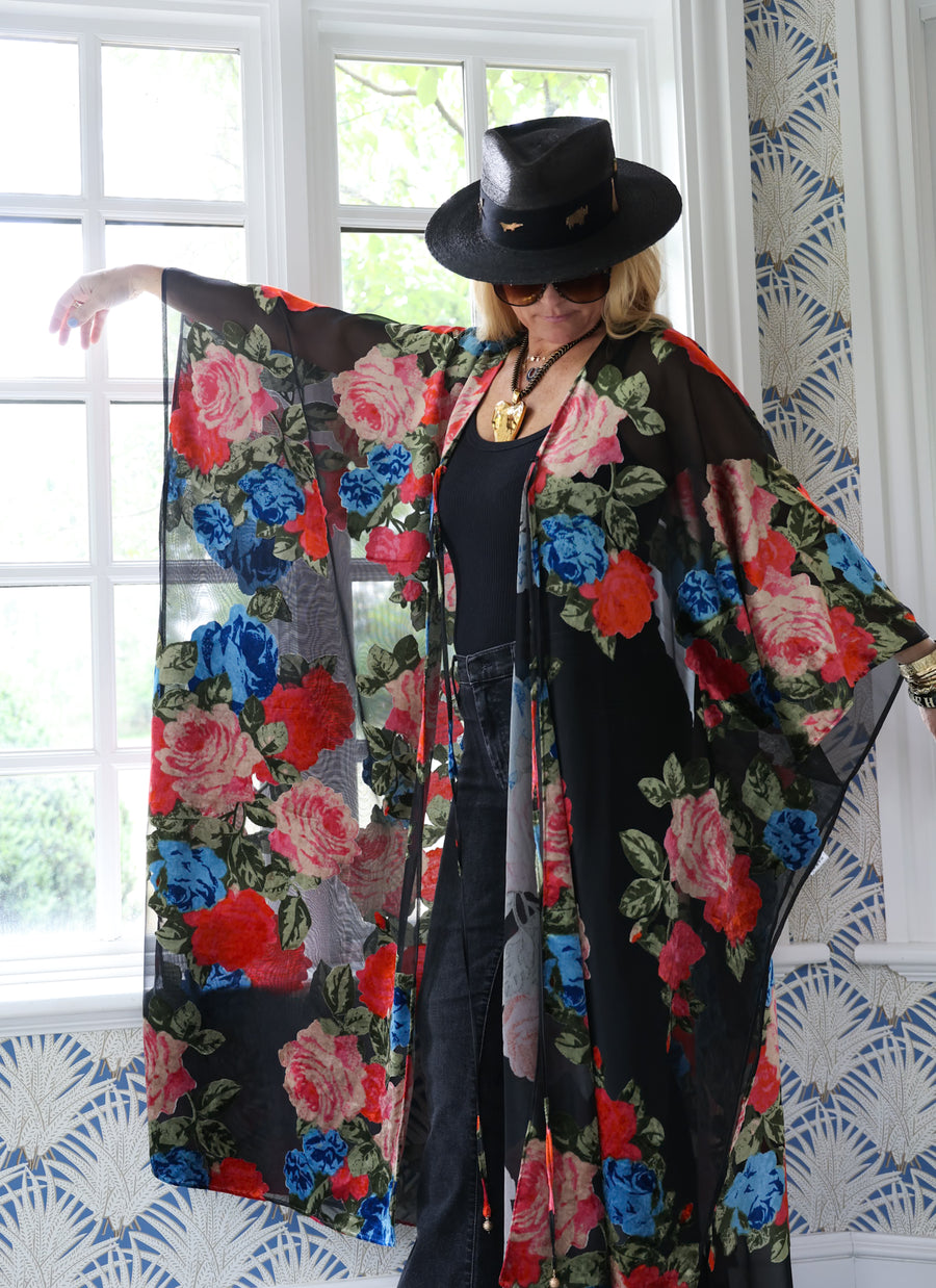 Midnight Floral Tie Maxi Kaftan