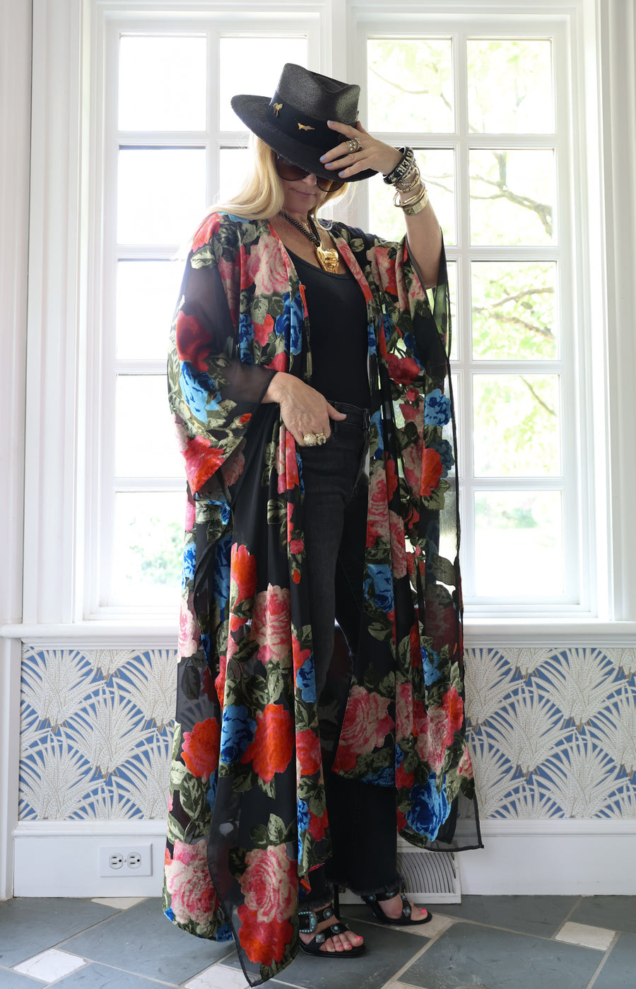 Midnight Floral Tie Maxi Kaftan