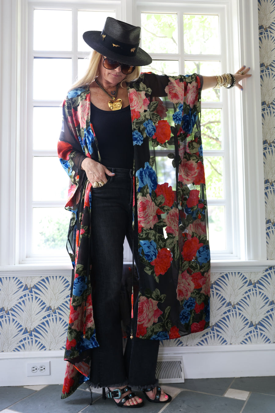 Midnight Floral Tie Maxi Kaftan