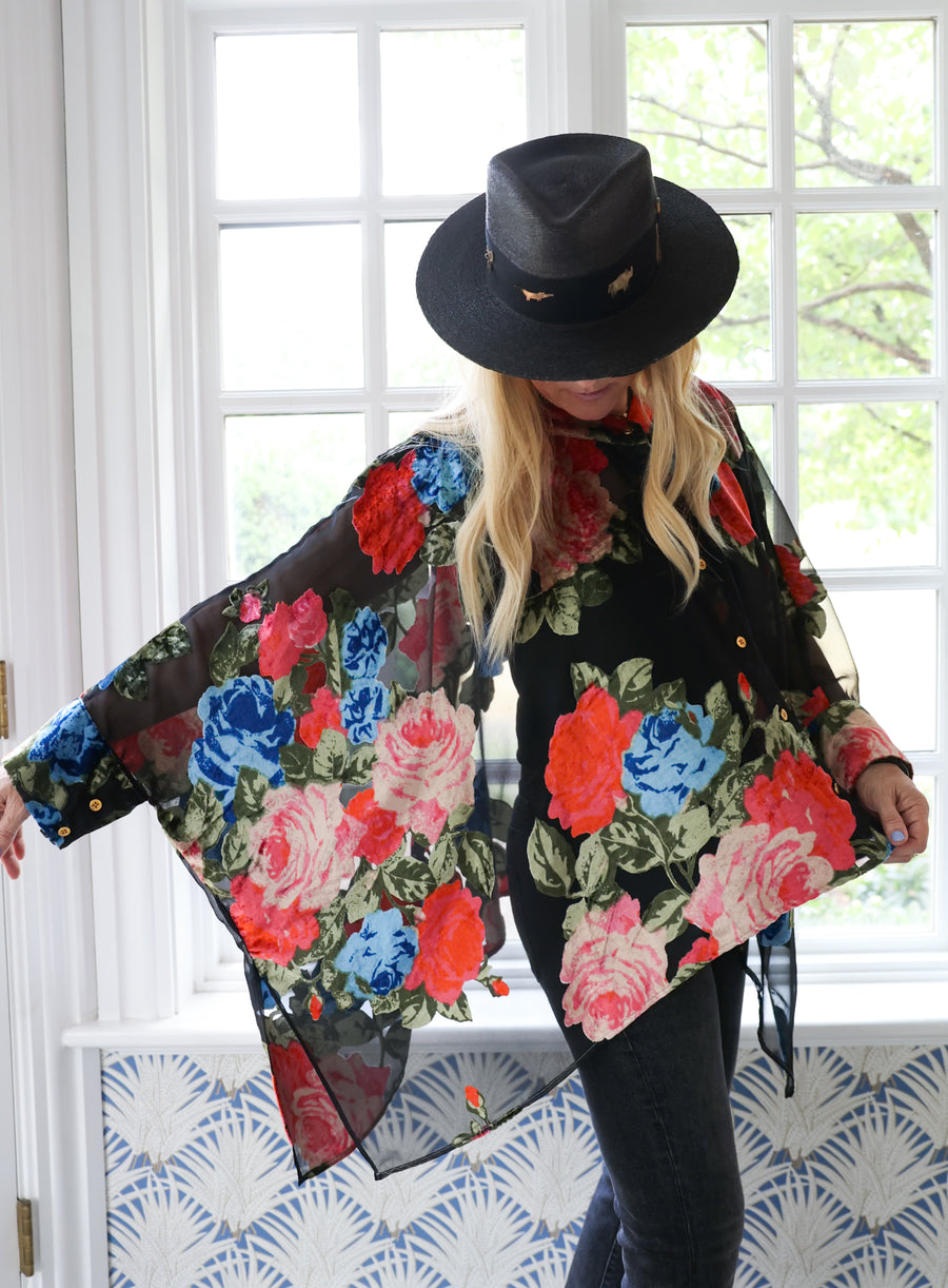 Midnight Floral Crop Button Kaftan