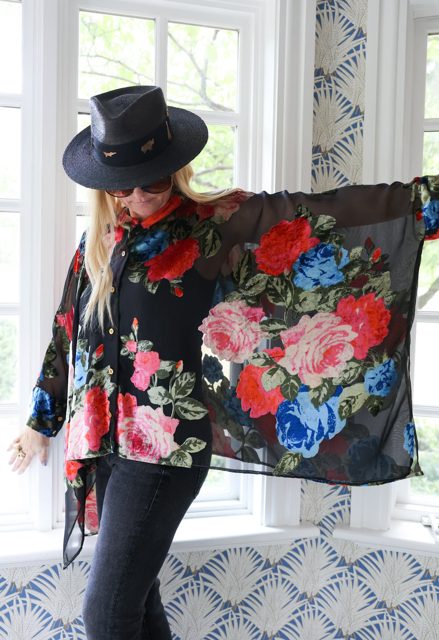 Midnight Floral Crop Button Kaftan