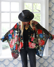 Midnight Floral Crop Button Kaftan