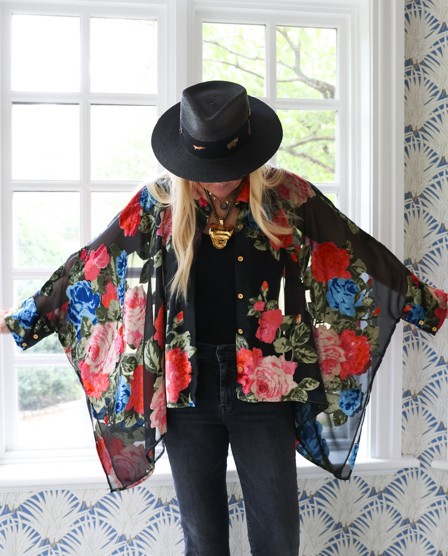Midnight Floral Crop Button Kaftan
