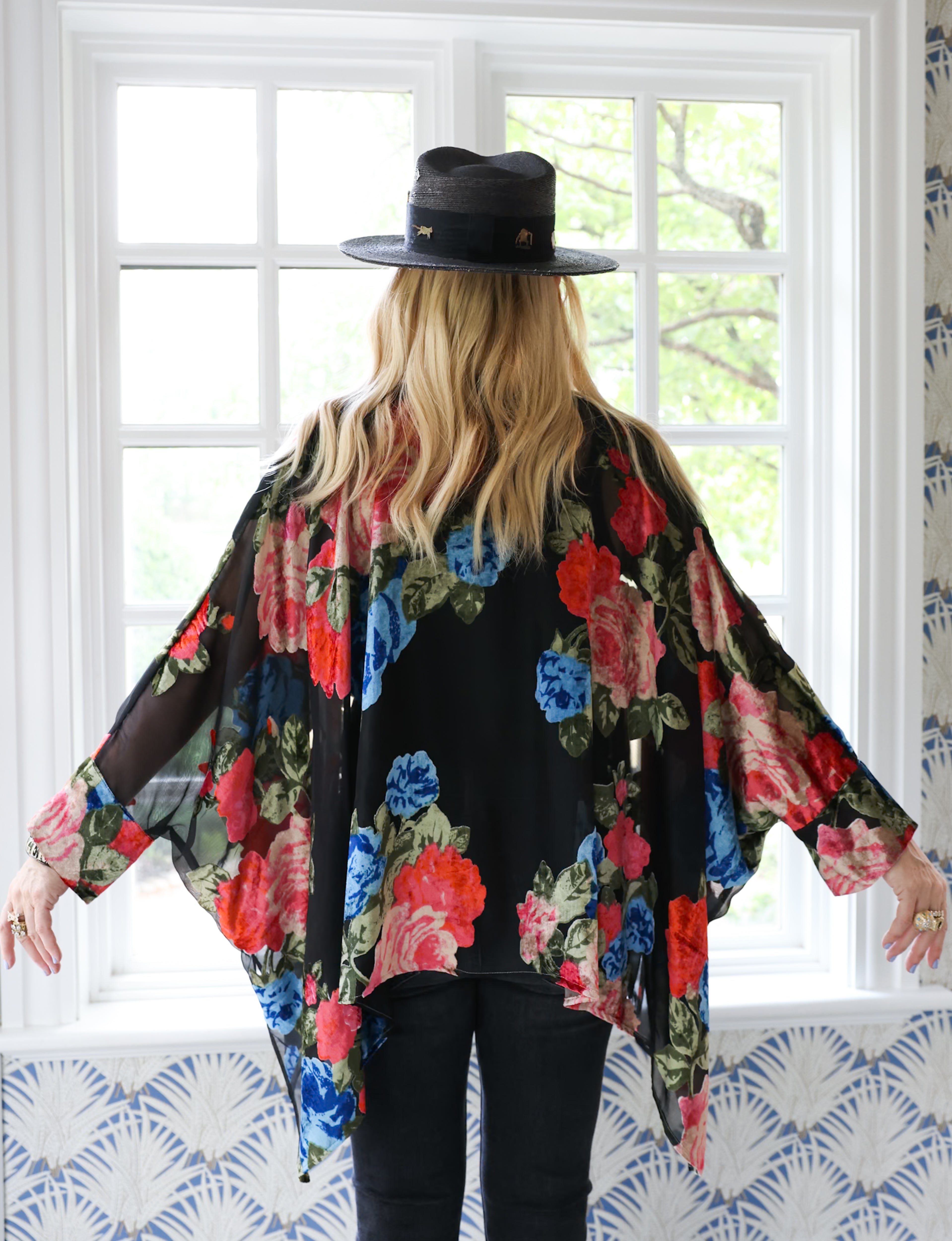 Midnight Floral Crop Button Kaftan