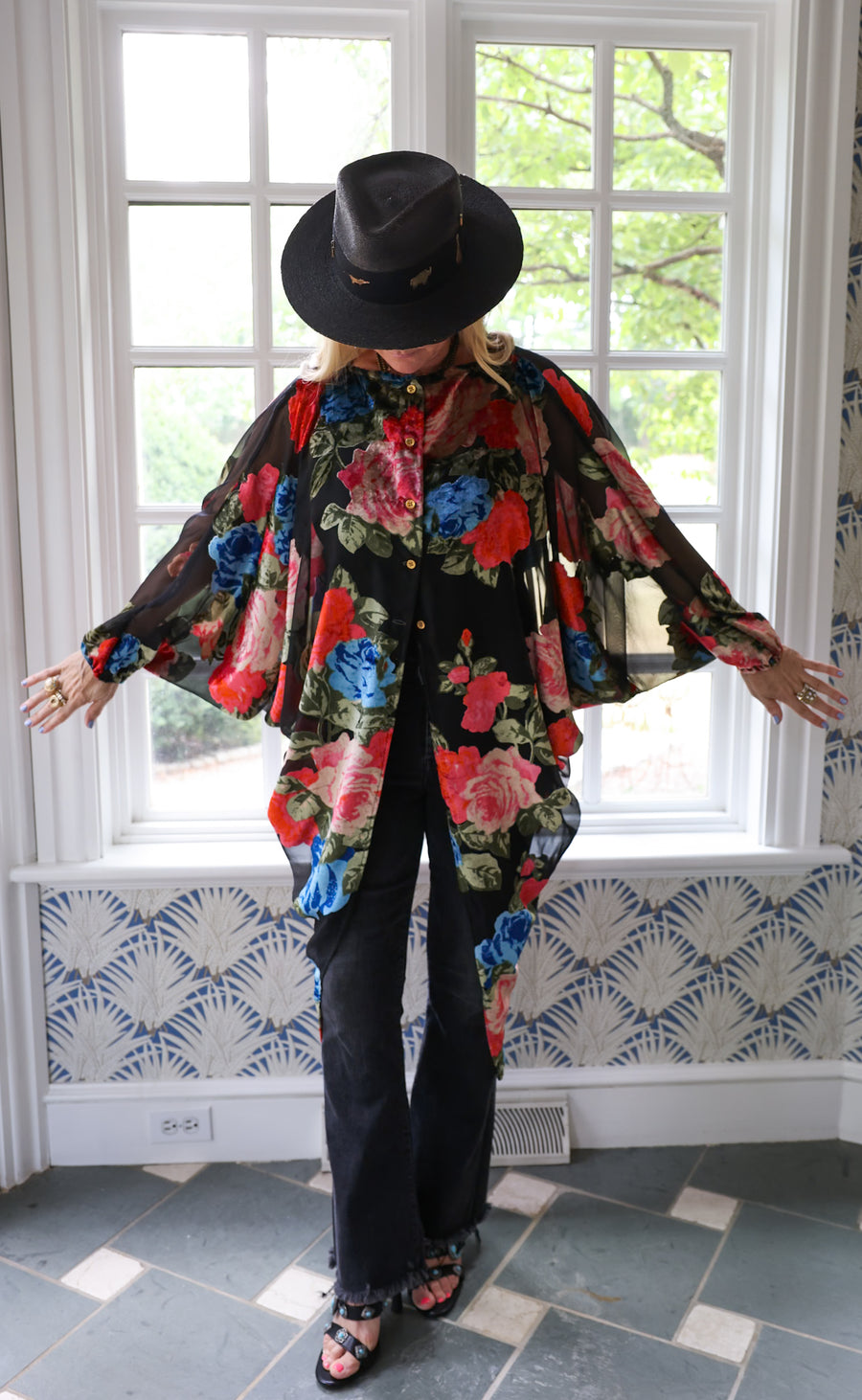 Midnight Floral Batwing Kaftan