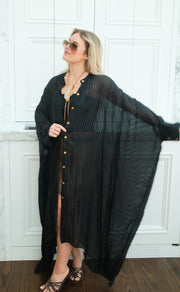 Obsidian Silk Button Maxi Kaftan