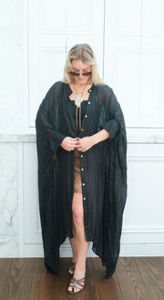 Obsidian Silk Button Maxi Kaftan