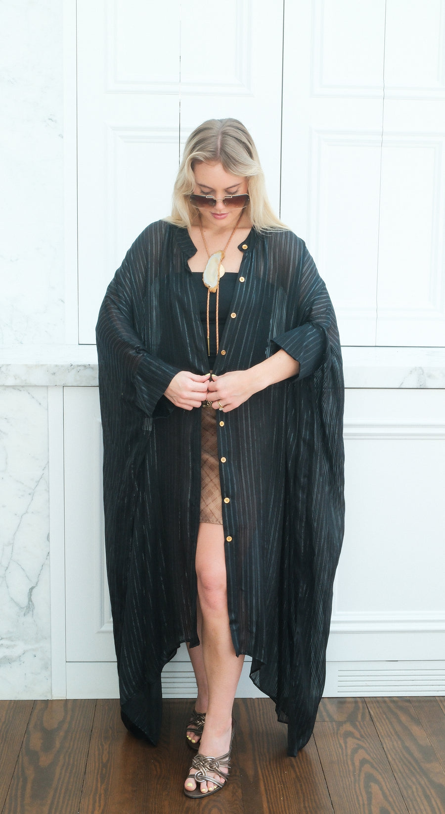 Obsidian Silk Button Maxi Kaftan