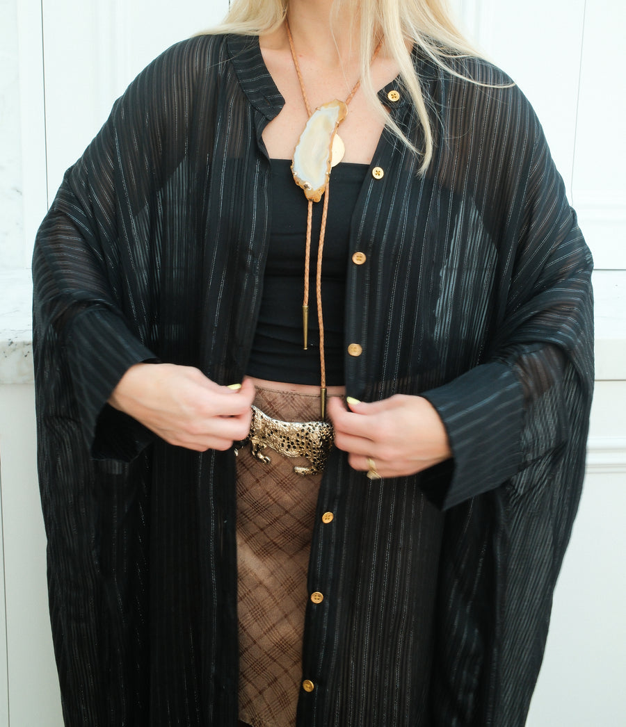 Obsidian Silk Button Maxi Kaftan