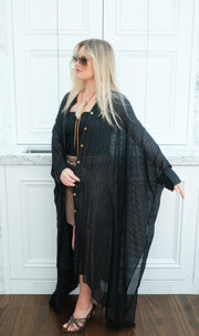 Obsidian Silk Button Maxi Kaftan