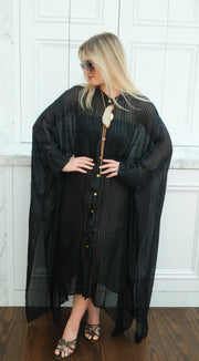Obsidian Silk Button Maxi Kaftan