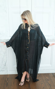 Obsidian Silk Button Maxi Kaftan