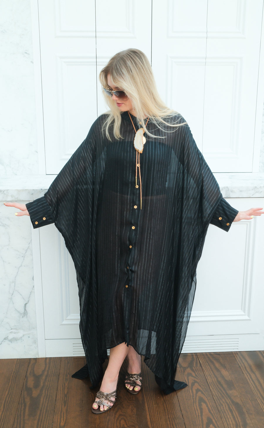 Obsidian Silk Button Maxi Kaftan