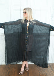 Obsidian Silk Button Maxi Kaftan