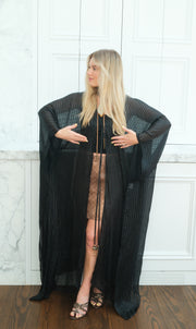 Obsidian Silk Tie Maxi Kaftan