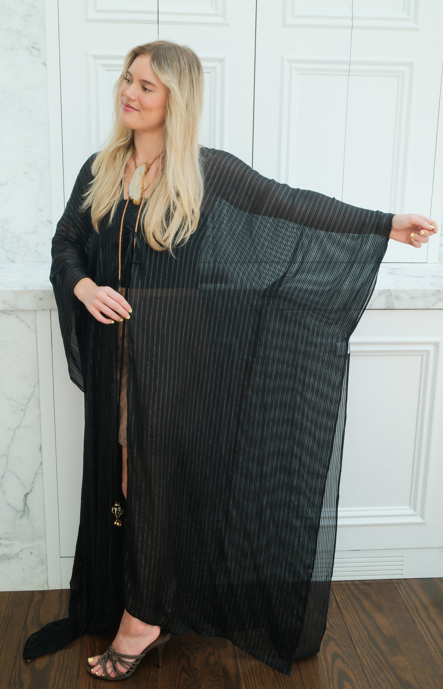 Obsidian Silk Tie Maxi Kaftan