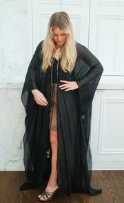 Obsidian Silk Tie Maxi Kaftan