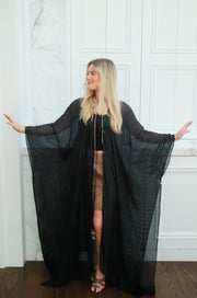 Obsidian Silk Tie Maxi Kaftan
