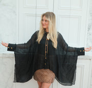 Obsidian Silk Crop Button Kaftan
