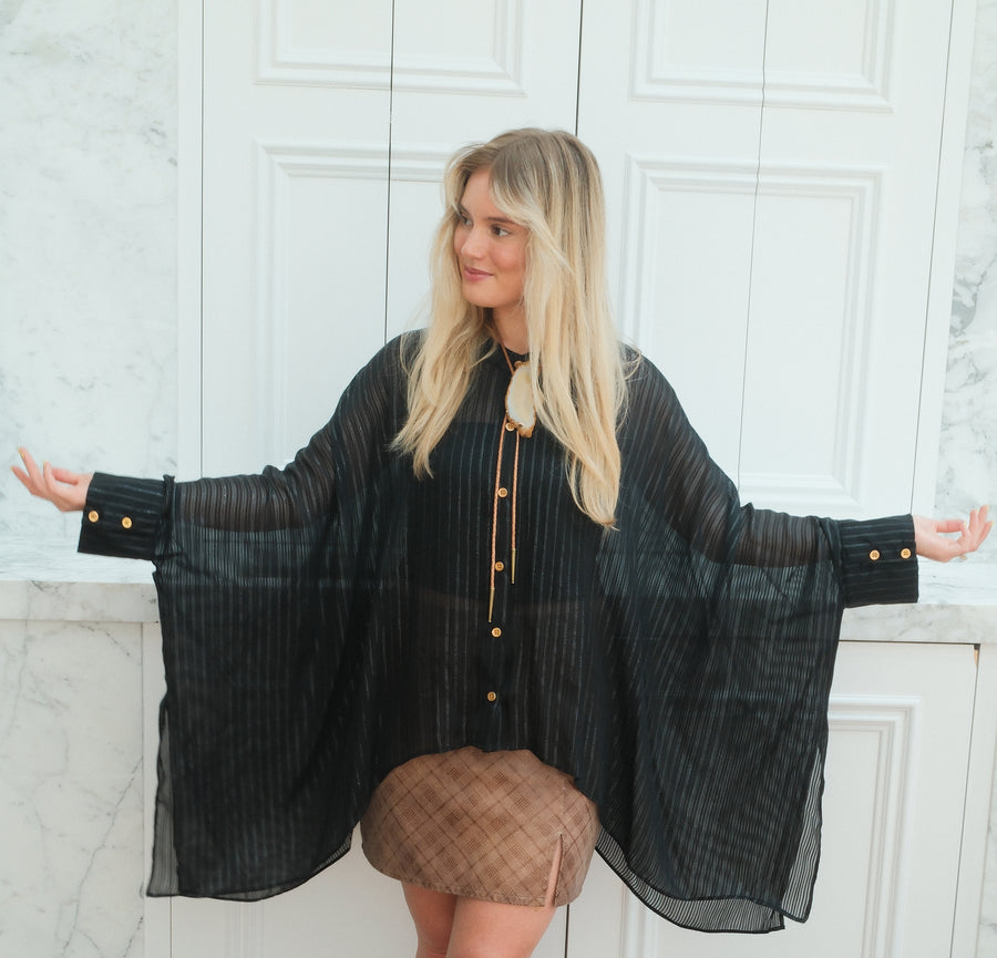 Obsidian Silk Crop Button Kaftan
