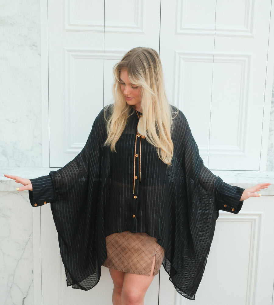 Obsidian Silk Crop Button Kaftan