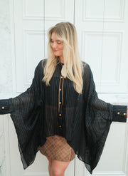 Obsidian Silk Crop Button Kaftan