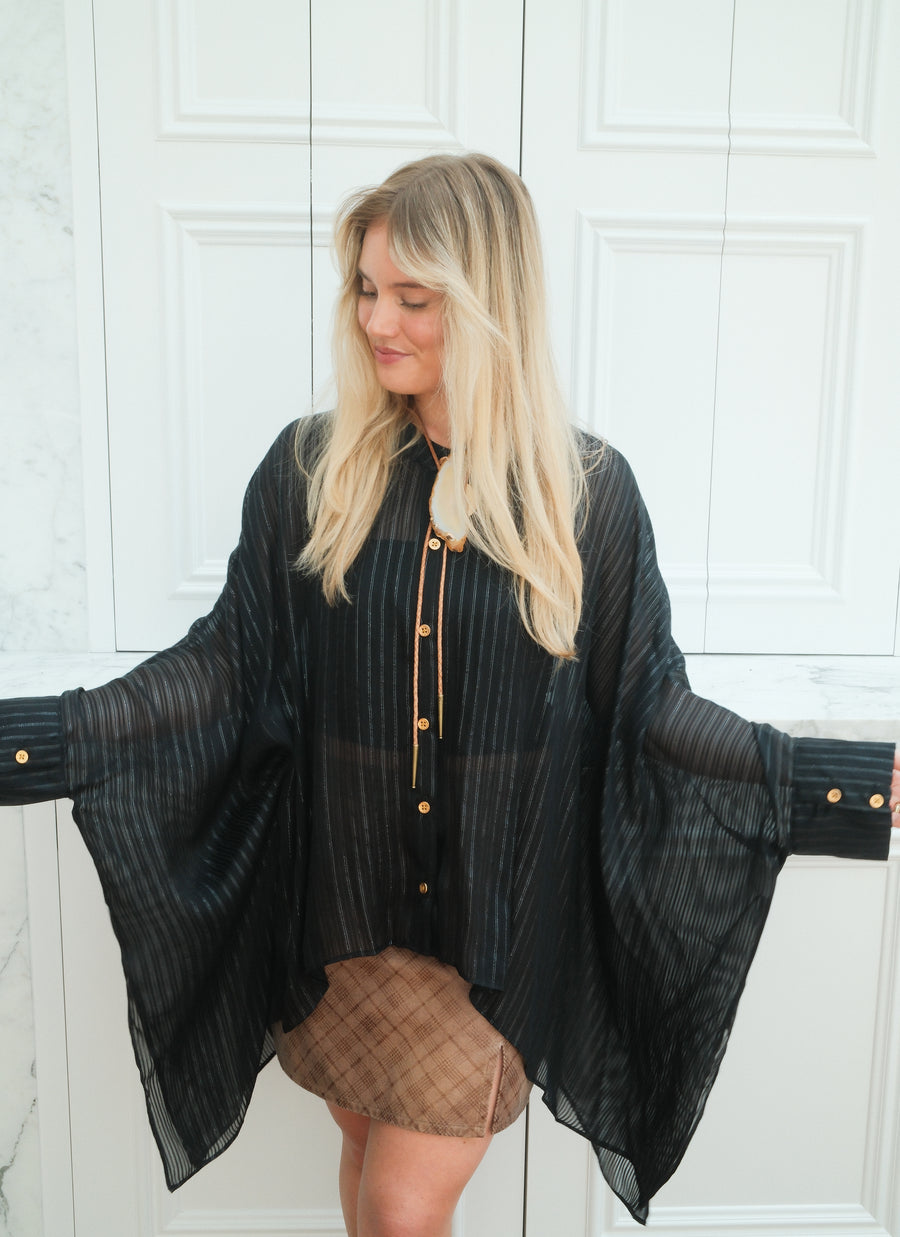Obsidian Silk Crop Button Kaftan
