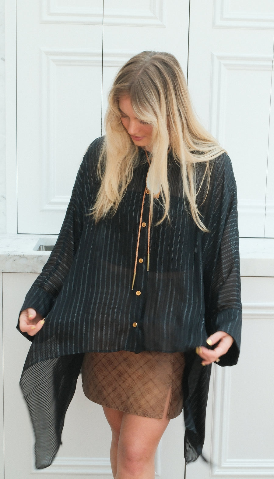 Obsidian Silk Crop Button Kaftan