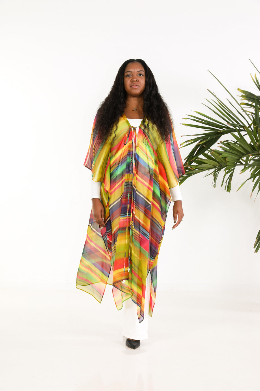 Tie Closure Maxi Kaftan in Smudged Sky