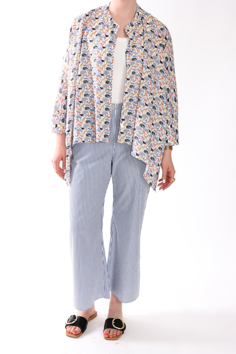 Cropped Button Closure Kaftan in Cotton