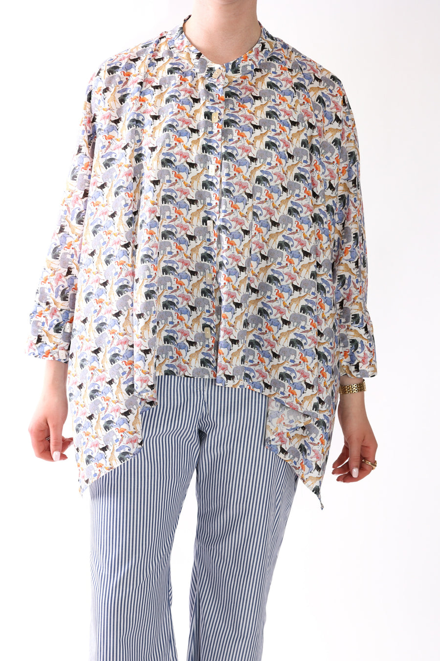 Cropped Button Closure Kaftan in Cotton