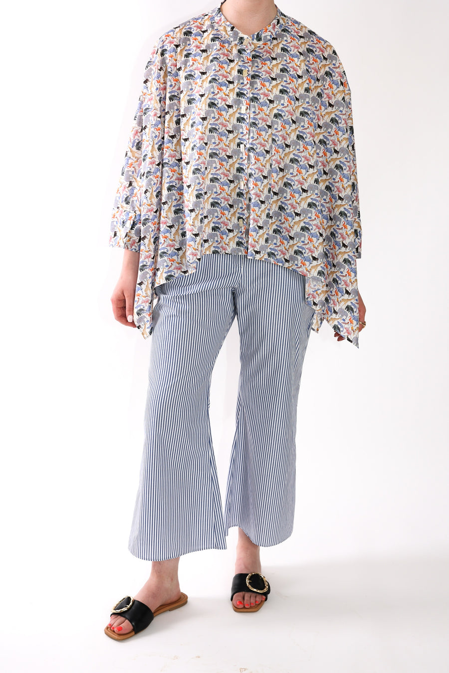 Cropped Button Closure Kaftan in Cotton